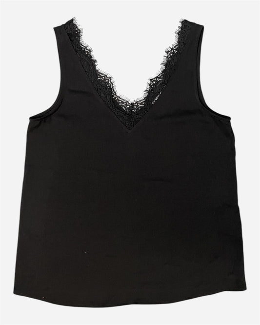 Ichi Black Lace Trim Floaty Vest