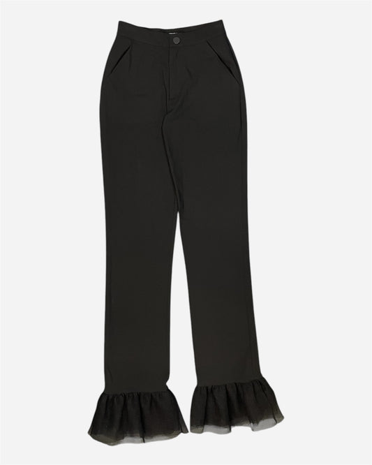 Foolish Black Straight Leg Trousers with Mesh Hem