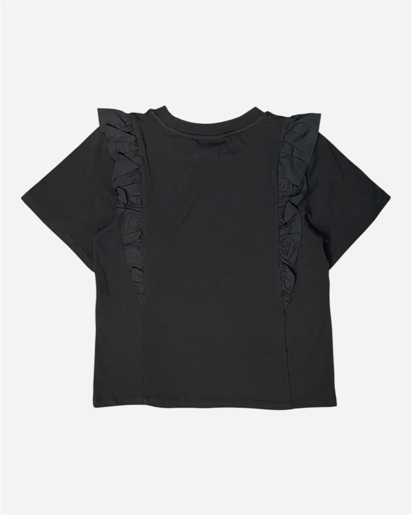 Ichi Black Frilled Short Sleeve T-Shirt