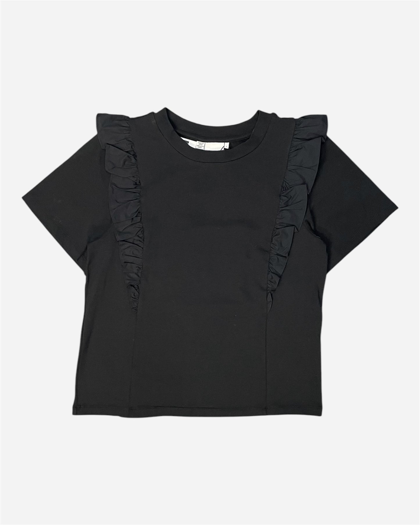 Ichi Black Frilled Short Sleeve T-Shirt