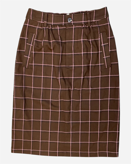 Ichi Brown Check Midi Skirt