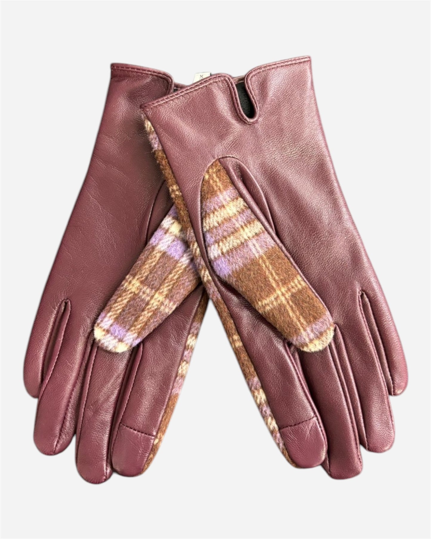 Ichi Purple Check Leather Gloves