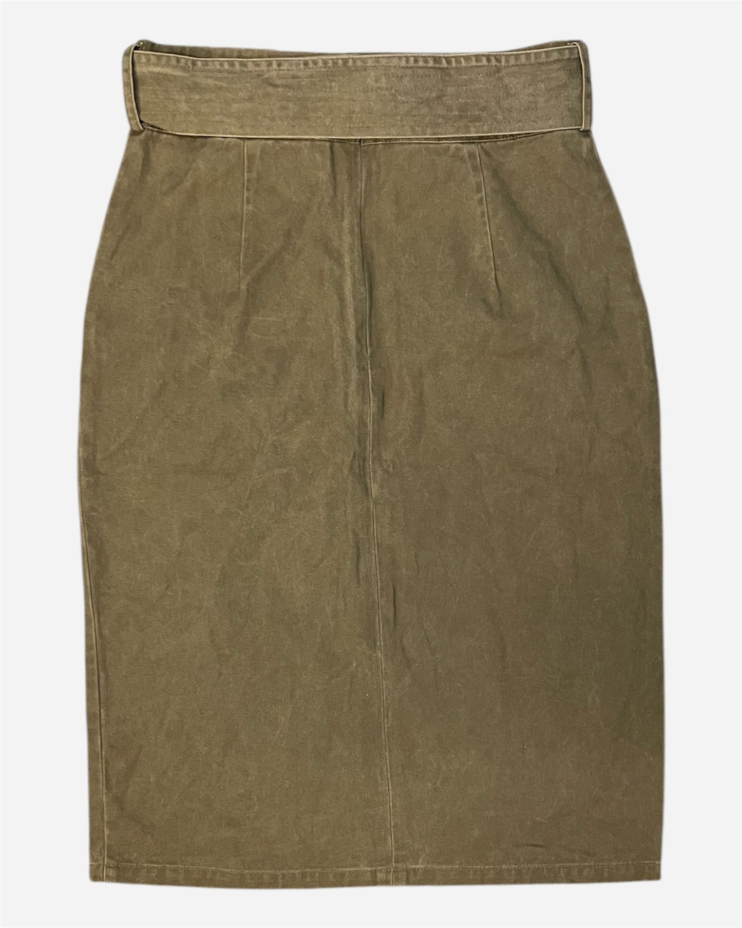 Ichi Khaki Vintage Look Midi Skirt