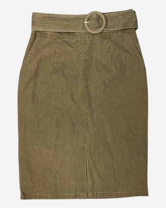 Ichi Khaki Vintage Look Midi Skirt