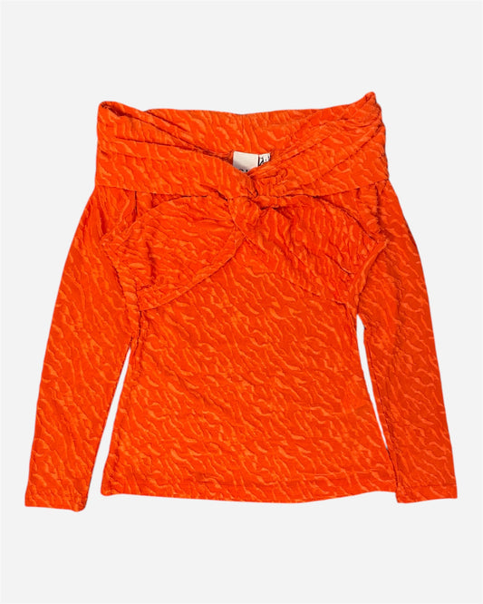 Ichi Orange Textured Off The Shoulder Top