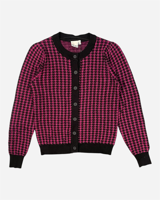 Ichi Pink/Black Dogtooth Knitted Cardigan