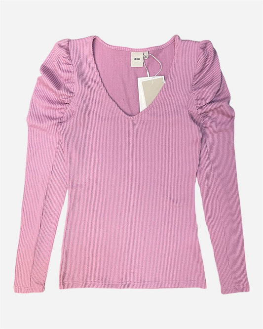 Ichi Pink Ribbed Long Sleeve T-Shirt