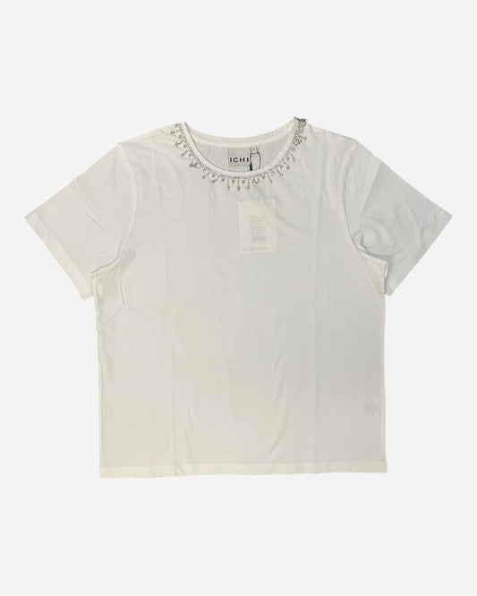 Ichi White T-Shirt with Diamante Neckline